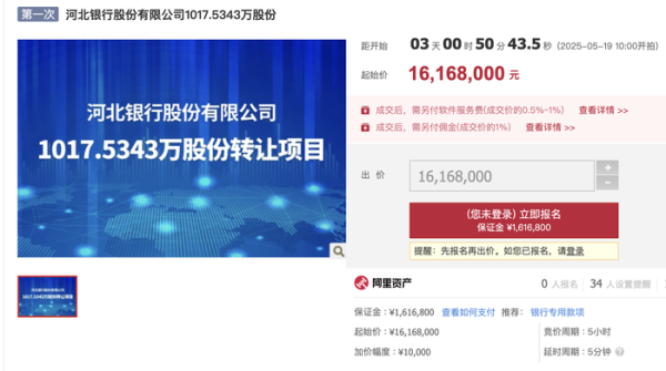 翻乐股 资产省内称王股权却 “无人接盘”！河北银行千万股股权再次流拍